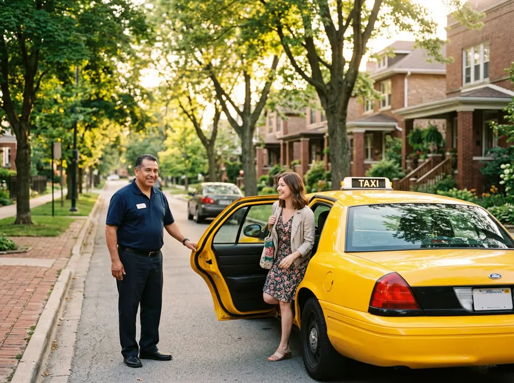 JRS Xpress driver opening the taxi door for a passenger